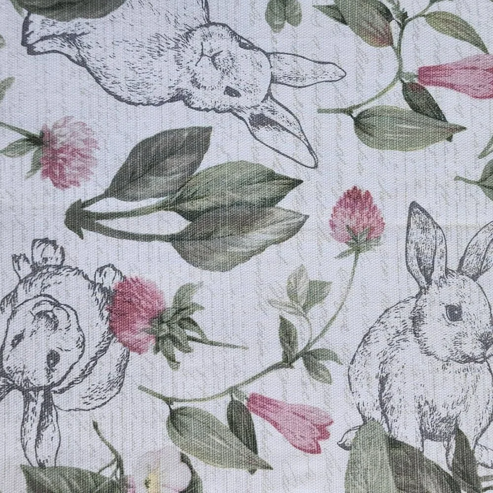 70in Round Cotton Tablecloth And Napkins With Printed Bunnies And Flowers Set - Picture 9 of 16